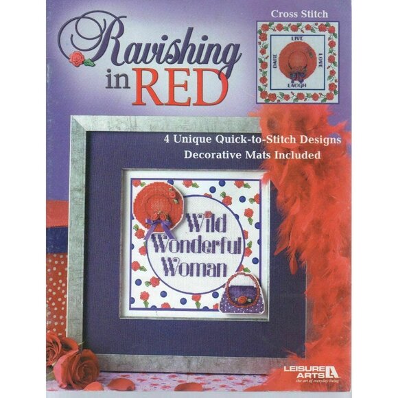 Cross Stitch Leisure Arts Ravishing in Red 4 Counted Pattern Charts Hats W/Mats - Picture 1 of 4